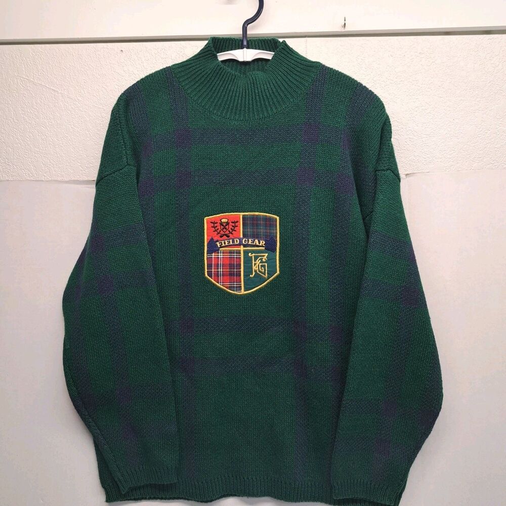 Field Gear Plaid Mock-neck Sweater Embroidered Patch Medium